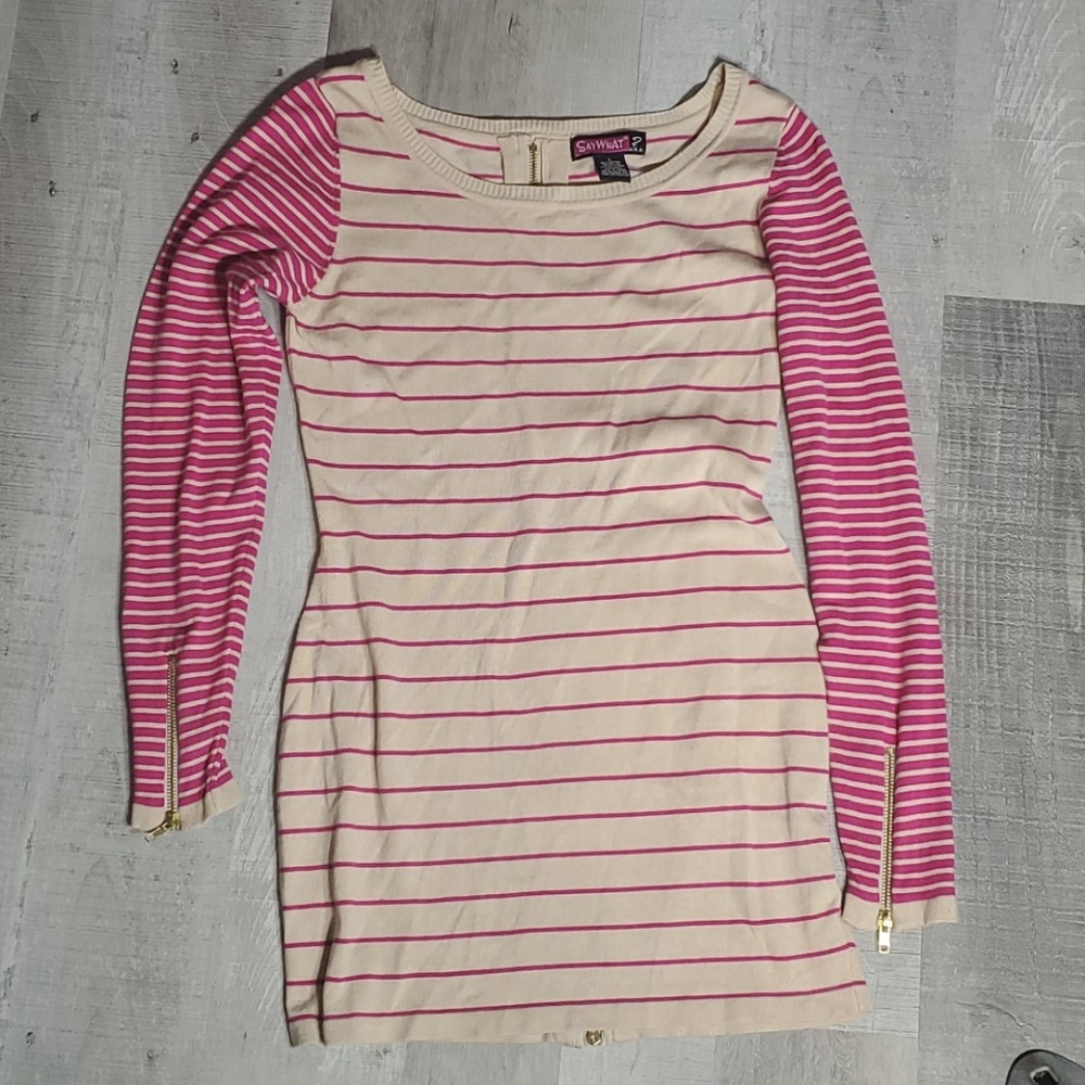 Beige & Pink with Gold Zipper Accent Large Tunic